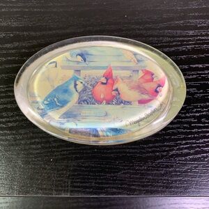 Hallmark Glass Marjolein Bastin Paperweight - Bird Feeder w/ Cardinal Blue Jay